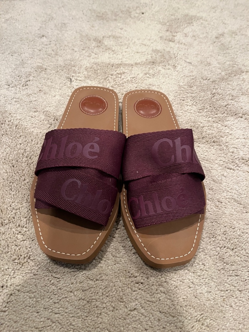Chloé Burgundy Logo Wrap Slide Sandals